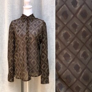 Jaeger  long sleeve button down brown diamond shape  polyester brown blouse